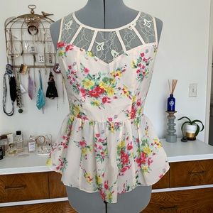 Under Skies Floral and Lace Peplum Blouse